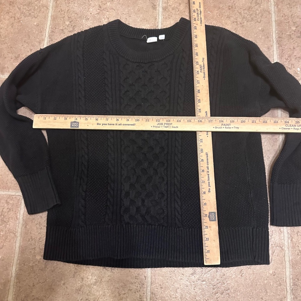 Gap Cable Knit Sweater Womens XL Black Excellent Crewneck Long Sleeve Honeycomb - Picture 5 of 5
